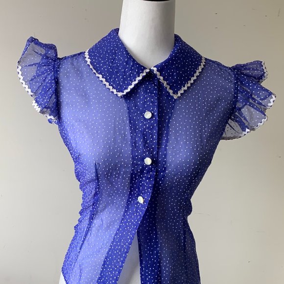 Vintage Women's Purple Sheer Ruffle Top Blouse Size Small - Picture 1 of 1